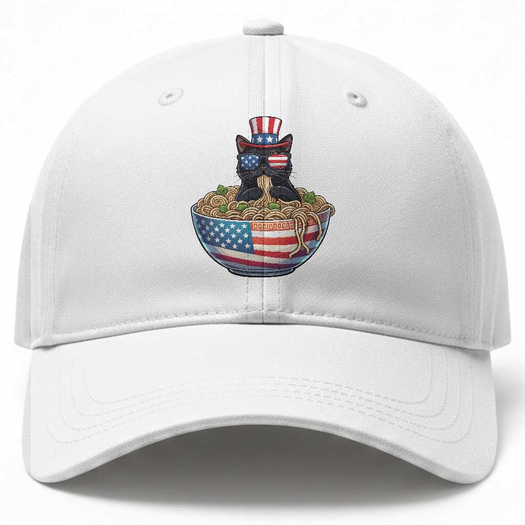 Funny Black Cats Eat Ramen Baseball Cap American Flag 4th Of July TS12 Print Your Wear