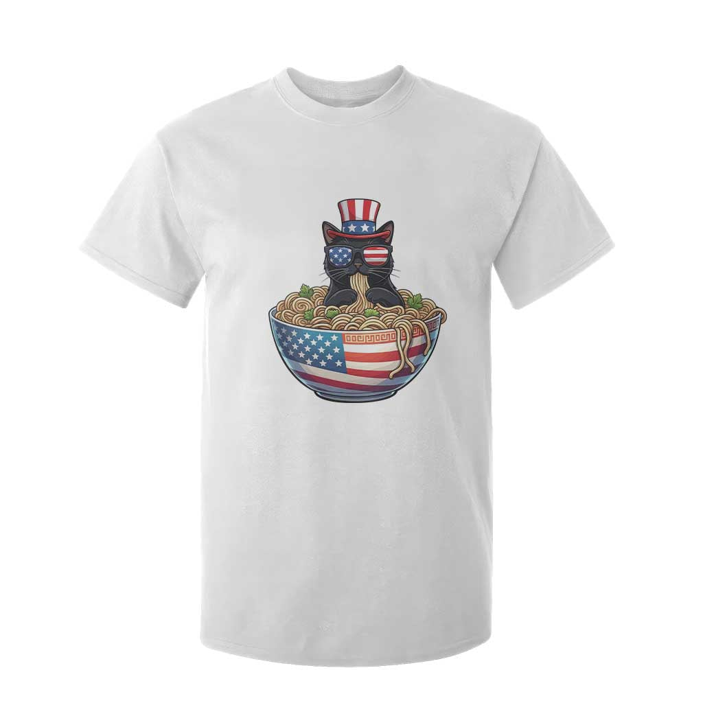 Funny Black Cats Eat Ramen T Shirt For Kid American Flag 4th Of July TS12 White Print Your Wear