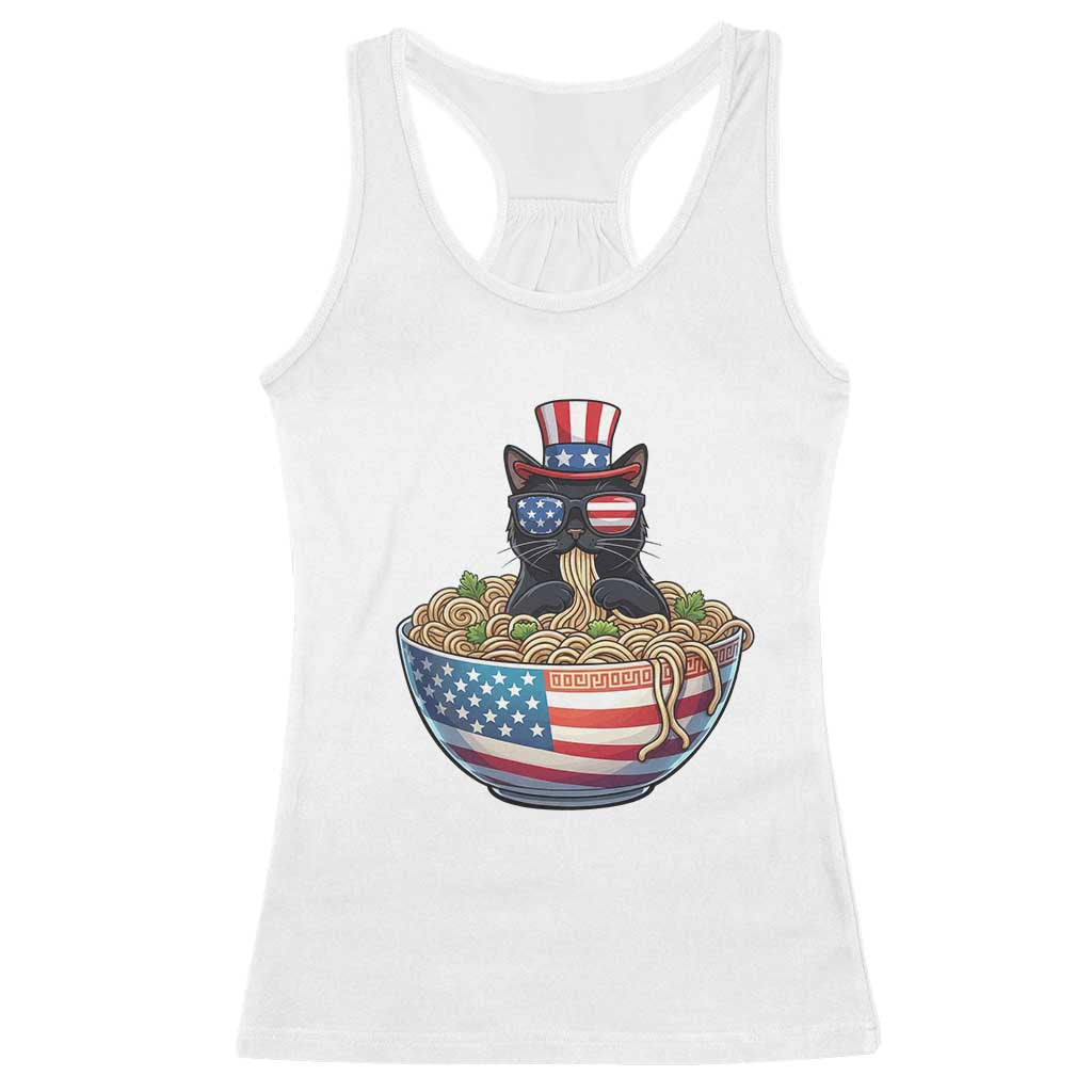 Funny Black Cats Eat Ramen Racerback Tank Top American Flag 4th Of July TS12 White Print Your Wear