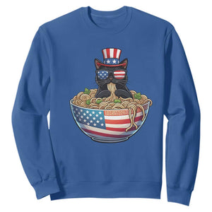 Funny Black Cats Eat Ramen Sweatshirt American Flag 4th Of July TS12 Royal Blue Print Your Wear