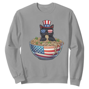 Funny Black Cats Eat Ramen Sweatshirt American Flag 4th Of July TS12 Sport Gray Print Your Wear