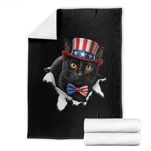 Funny Black Cat With Uncle Sam Hat Throw Blanket Patriotic Pet Lover TS12 Black Print Your Wear