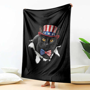 Funny Black Cat With Uncle Sam Hat Throw Blanket Patriotic Pet Lover TS12 Print Your Wear