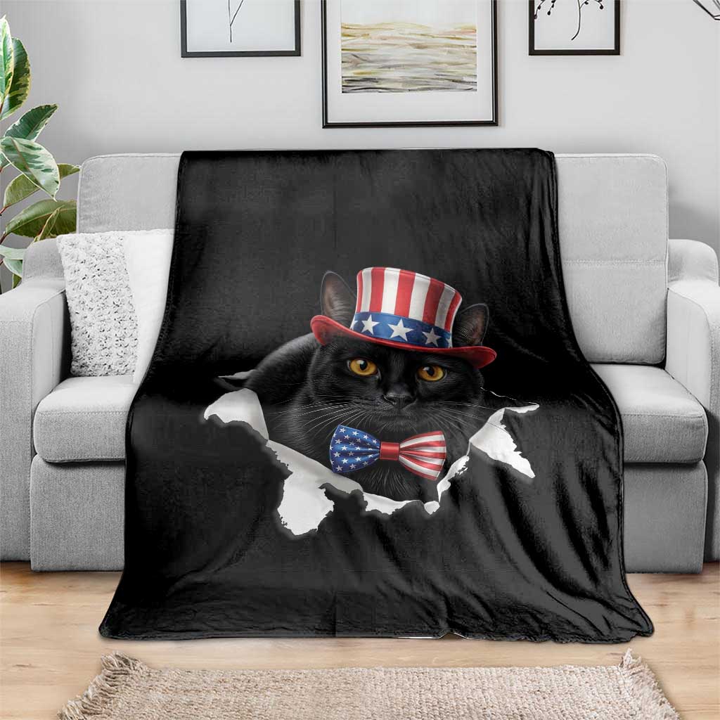Funny Black Cat With Uncle Sam Hat Throw Blanket Patriotic Pet Lover TS12 Print Your Wear