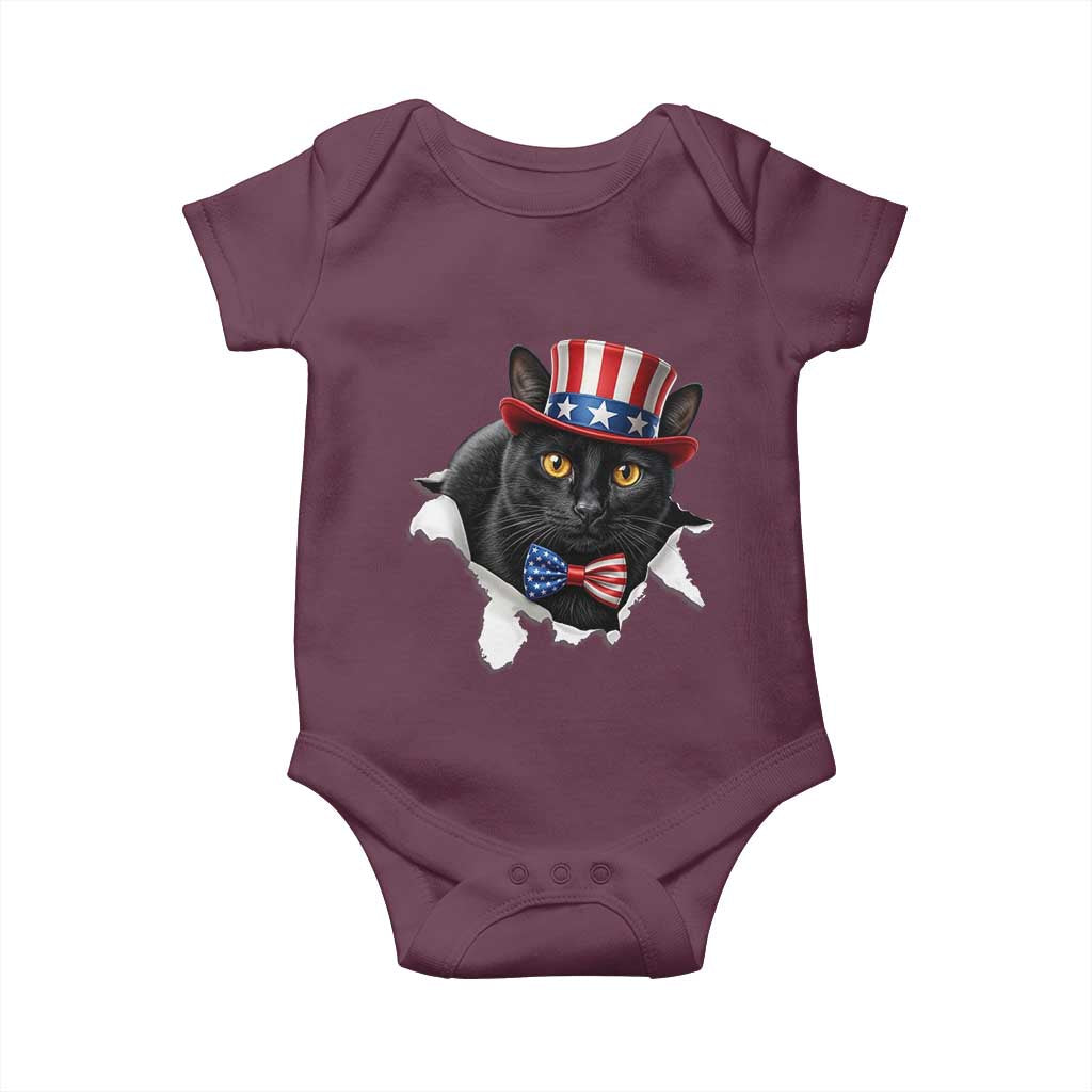 Funny Black Cat With Uncle Sam Hat Baby Onesie Patriotic Pet Lover TS12 Maroon Print Your Wear