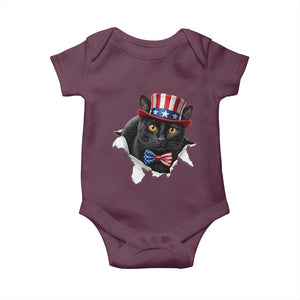 Funny Black Cat With Uncle Sam Hat Baby Onesie Patriotic Pet Lover TS12 Maroon Print Your Wear
