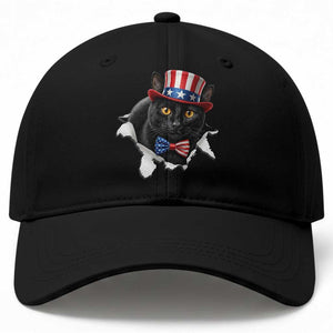 Funny Black Cat With Uncle Sam Hat Baseball Cap Patriotic Pet Lover TS12 Print Your Wear