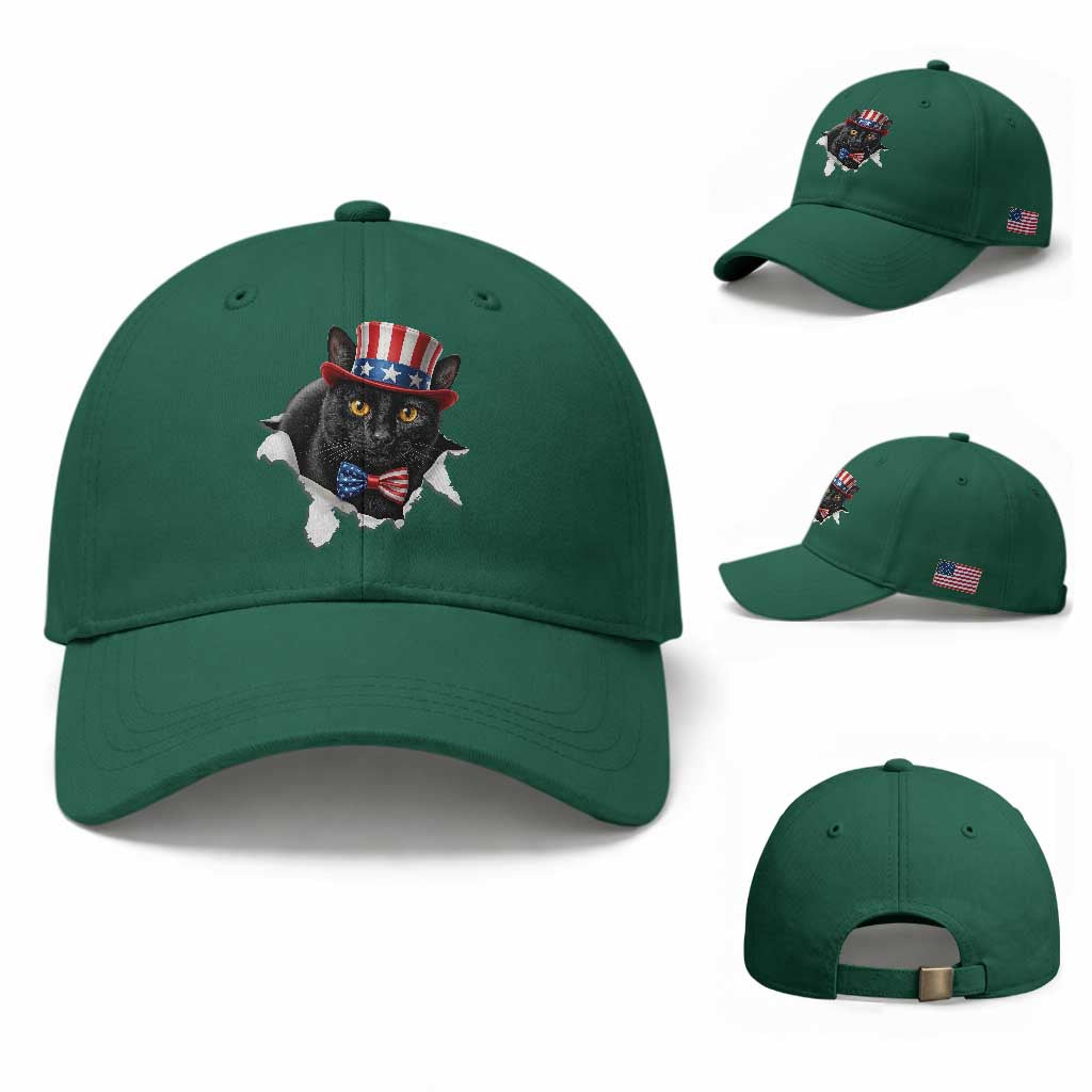 Funny Black Cat With Uncle Sam Hat Baseball Cap Patriotic Pet Lover TS12 Baseball Cap Universal Fit Irish Green Print Your Wear