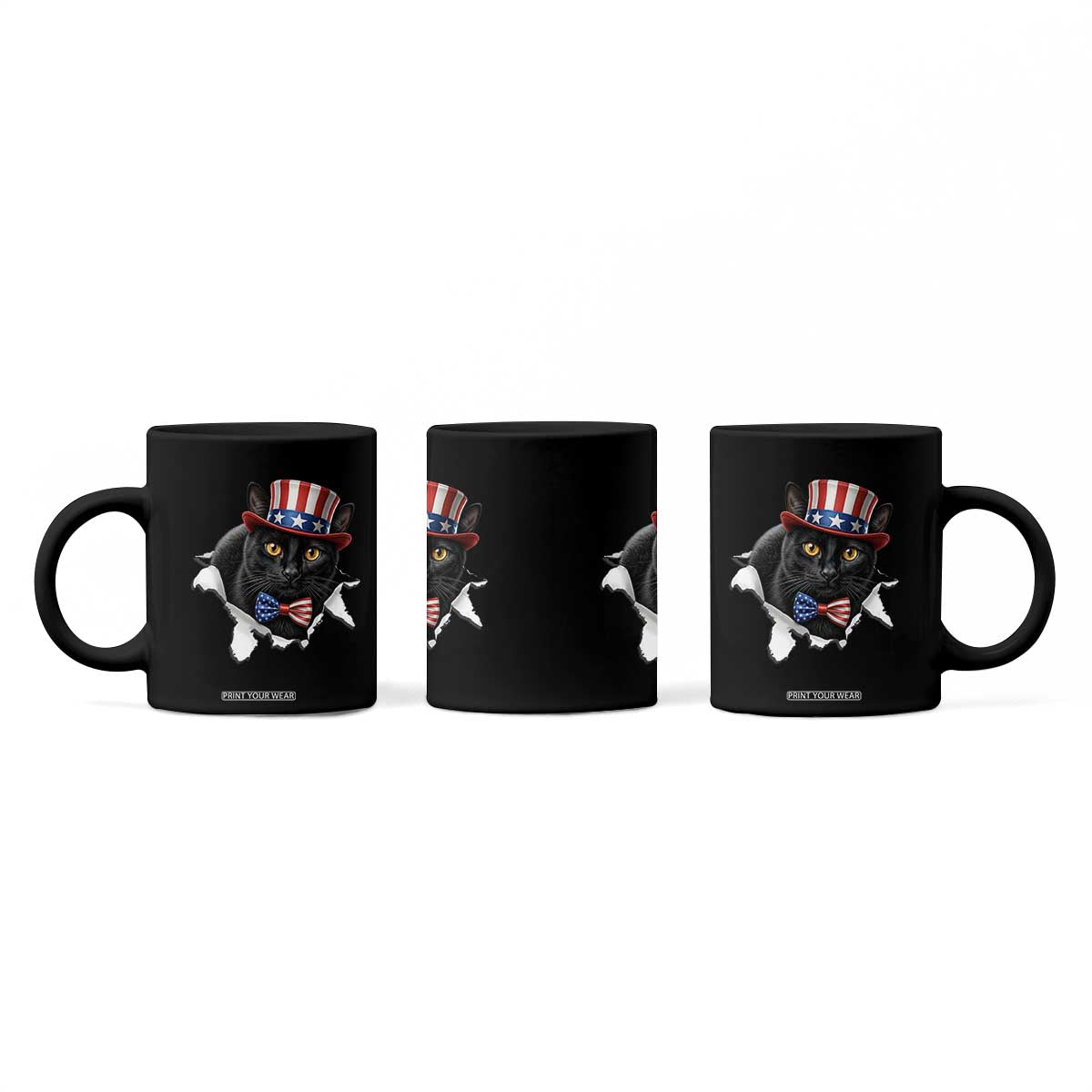 Funny Black Cat With Uncle Sam Hat Coffee Mug Patriotic Pet Lover TS12 Print Your Wear