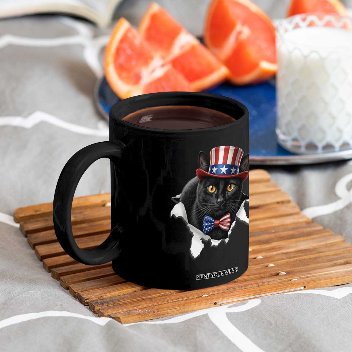 Funny Black Cat With Uncle Sam Hat Coffee Mug Patriotic Pet Lover TS12 Print Your Wear