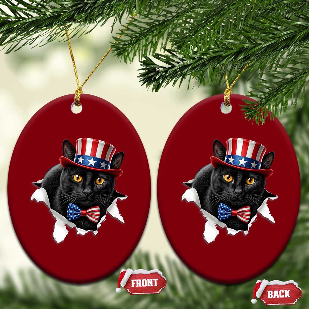Funny Black Cat With Uncle Sam Hat Ceramic Ornament Patriotic Pet Lover TS12 Print Your Wear