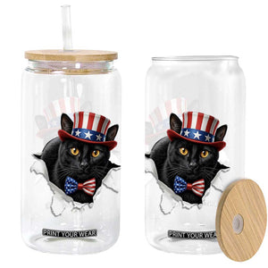 Funny Black Cat With Uncle Sam Hat Glass Can Patriotic Pet Lover TS12 Print Your Wear