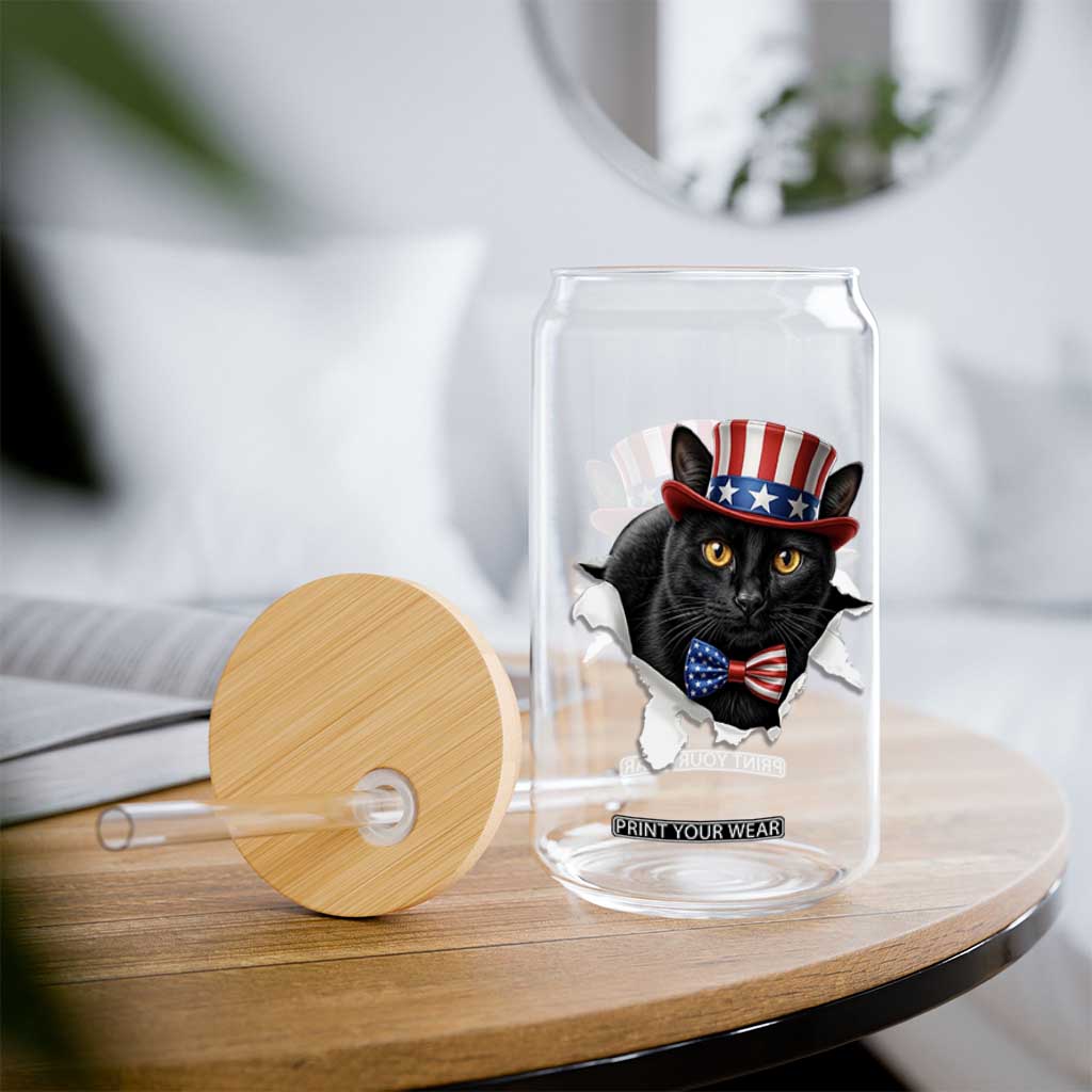 Funny Black Cat With Uncle Sam Hat Glass Can Patriotic Pet Lover TS12 Print Your Wear