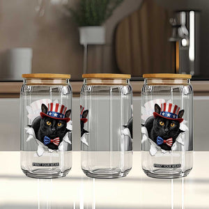 Funny Black Cat With Uncle Sam Hat Glass Can Patriotic Pet Lover TS12 Print Your Wear