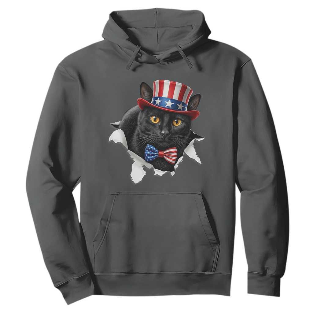 Funny Black Cat With Uncle Sam Hat Hoodie Patriotic Pet Lover TS12 Dark Heather Print Your Wear