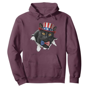 Funny Black Cat With Uncle Sam Hat Hoodie Patriotic Pet Lover TS12 Maroon Print Your Wear
