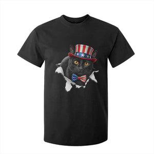 Funny Black Cat With Uncle Sam Hat T Shirt For Kid Patriotic Pet Lover TS12 Black Print Your Wear