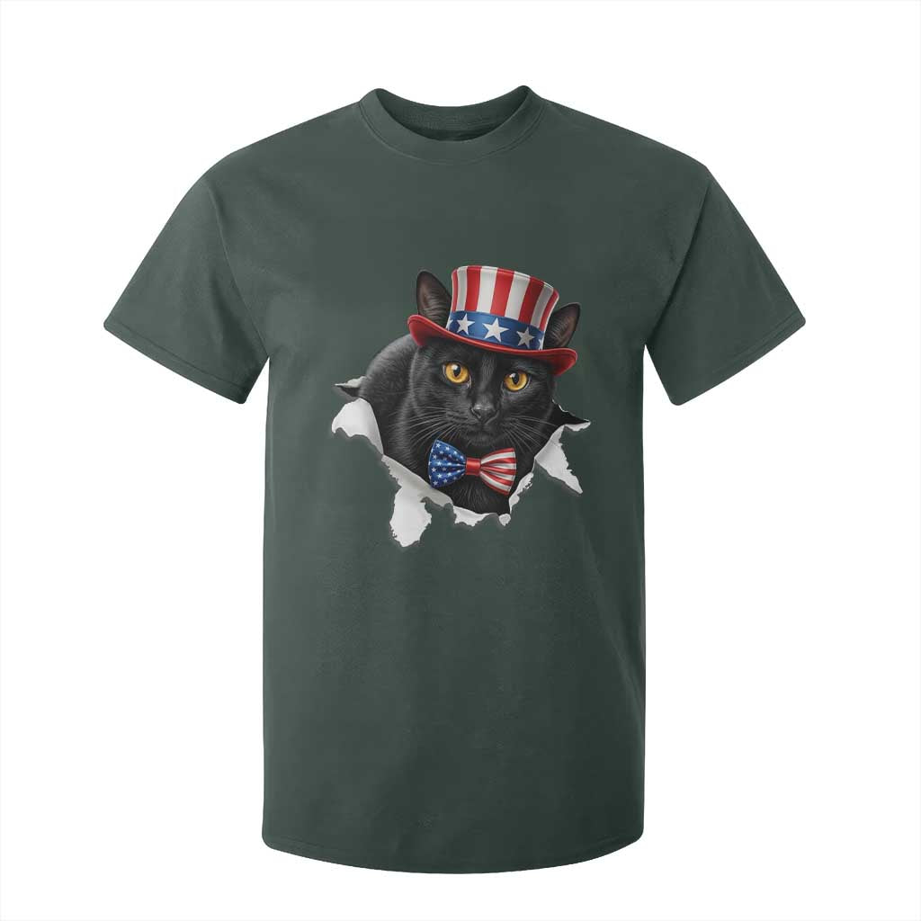 Funny Black Cat With Uncle Sam Hat T Shirt For Kid Patriotic Pet Lover TS12 Dark Forest Green Print Your Wear