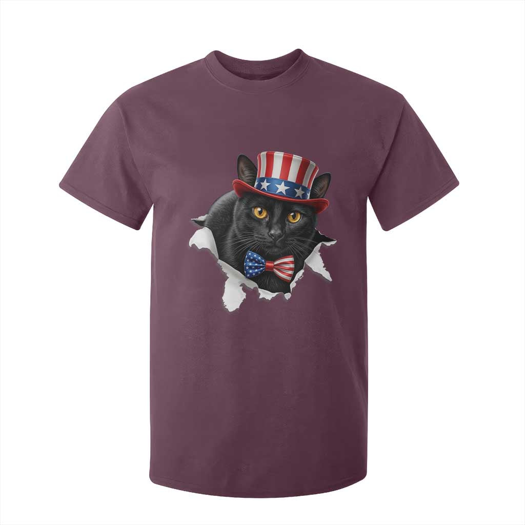 Funny Black Cat With Uncle Sam Hat T Shirt For Kid Patriotic Pet Lover TS12 Maroon Print Your Wear