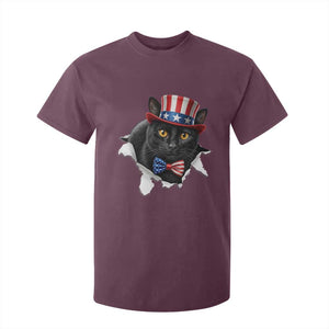 Funny Black Cat With Uncle Sam Hat T Shirt For Kid Patriotic Pet Lover TS12 Maroon Print Your Wear