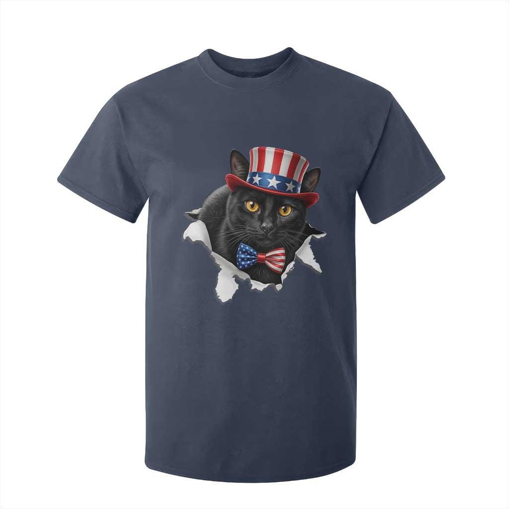 Funny Black Cat With Uncle Sam Hat T Shirt For Kid Patriotic Pet Lover TS12 Navy Print Your Wear