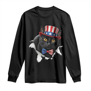 Funny Black Cat With Uncle Sam Hat Long Sleeve Shirt Patriotic Pet Lover TS12 Black Print Your Wear