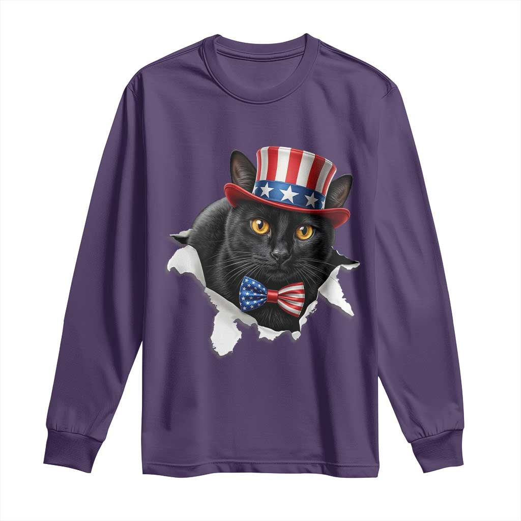 Funny Black Cat With Uncle Sam Hat Long Sleeve Shirt Patriotic Pet Lover TS12 Purple Print Your Wear