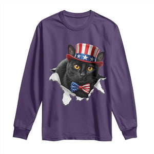 Funny Black Cat With Uncle Sam Hat Long Sleeve Shirt Patriotic Pet Lover TS12 Purple Print Your Wear