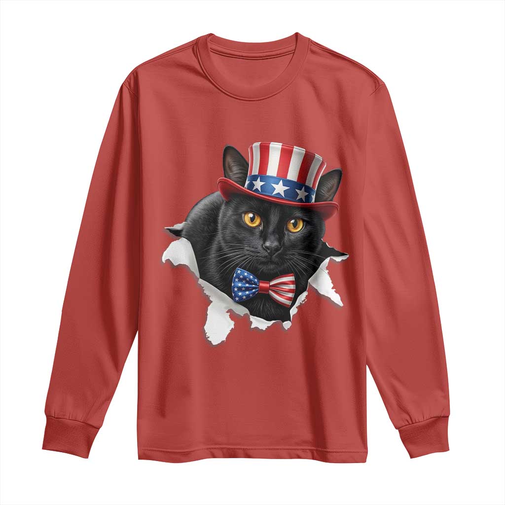Funny Black Cat With Uncle Sam Hat Long Sleeve Shirt Patriotic Pet Lover TS12 Red Print Your Wear