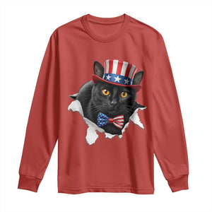 Funny Black Cat With Uncle Sam Hat Long Sleeve Shirt Patriotic Pet Lover TS12 Red Print Your Wear