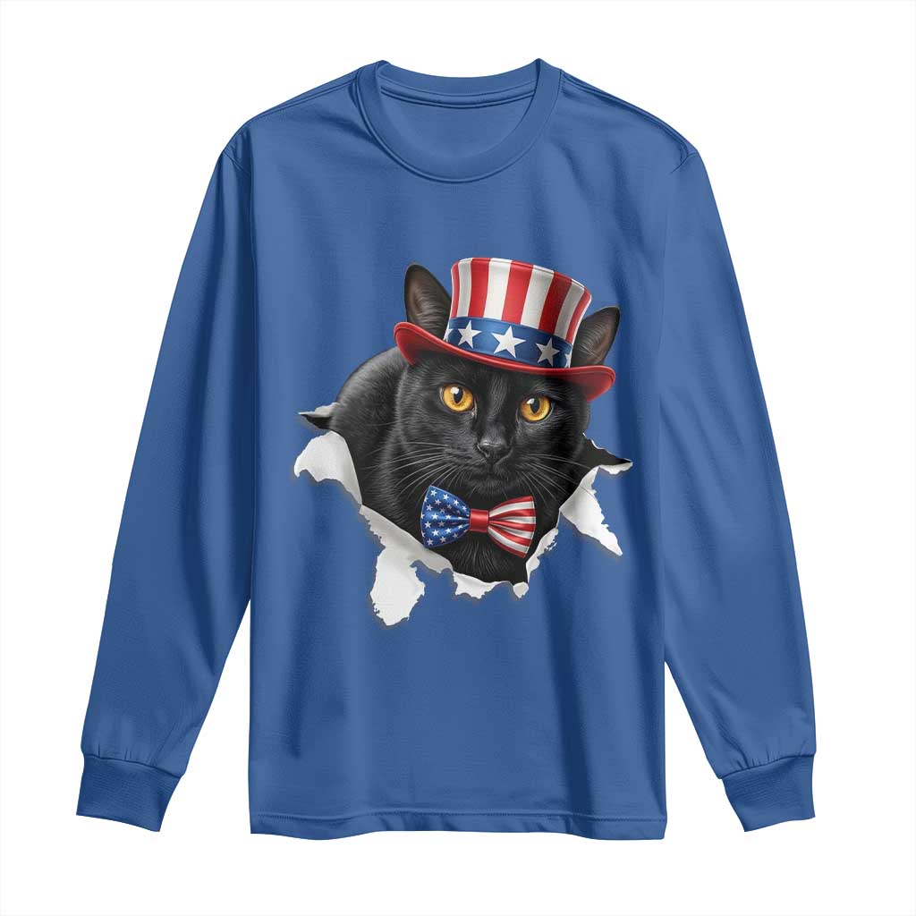 Funny Black Cat With Uncle Sam Hat Long Sleeve Shirt Patriotic Pet Lover TS12 Royal Blue Print Your Wear