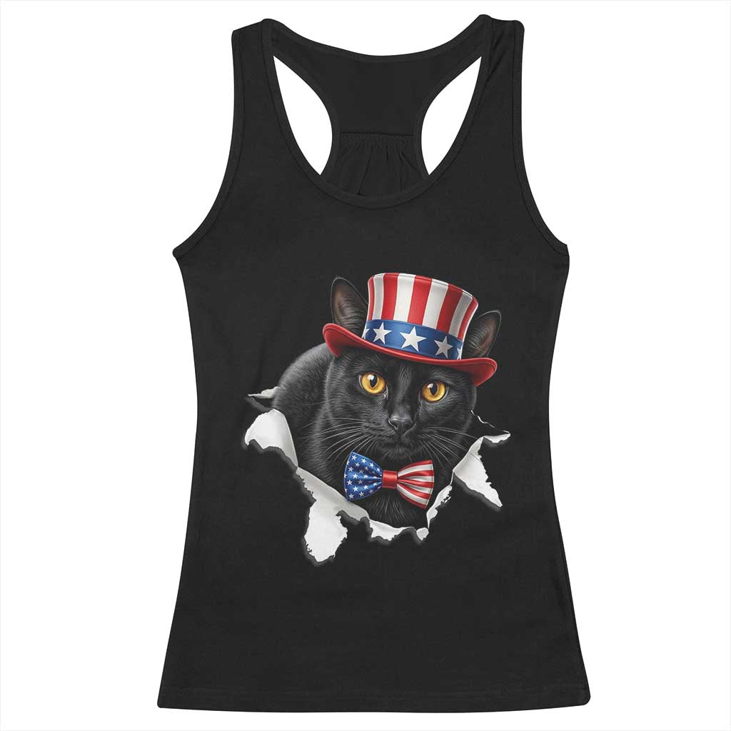 Funny Black Cat With Uncle Sam Hat Racerback Tank Top Patriotic Pet Lover TS12 Black Print Your Wear
