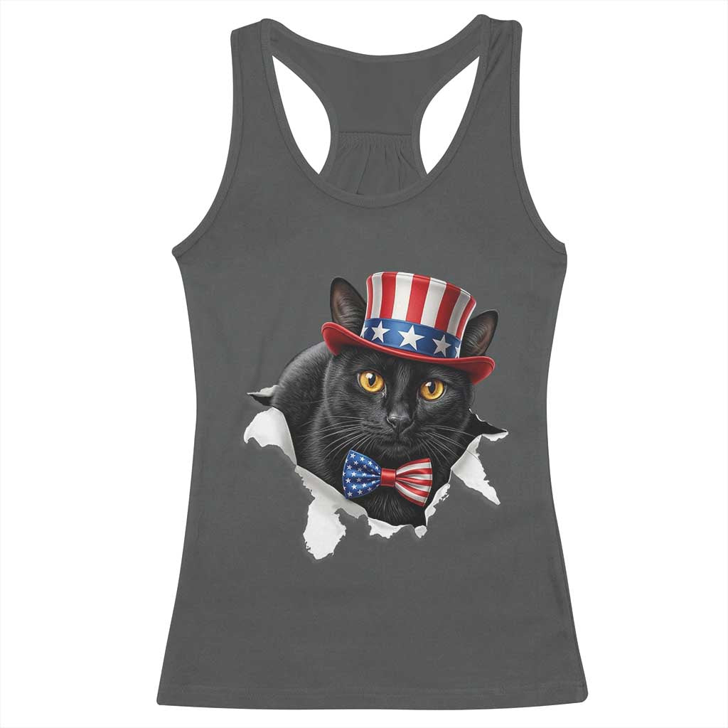 Funny Black Cat With Uncle Sam Hat Racerback Tank Top Patriotic Pet Lover TS12 Dark Heather Print Your Wear