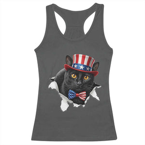 Funny Black Cat With Uncle Sam Hat Racerback Tank Top Patriotic Pet Lover TS12 Dark Heather Print Your Wear