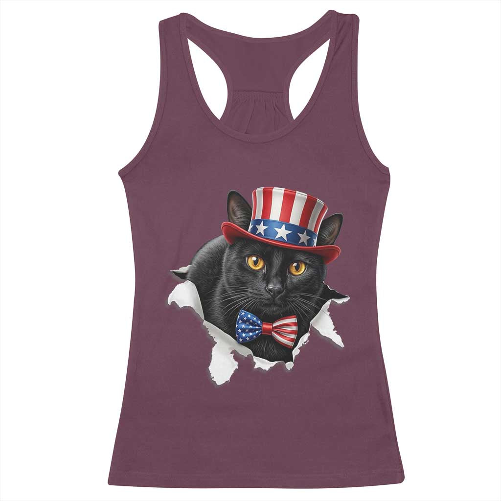 Funny Black Cat With Uncle Sam Hat Racerback Tank Top Patriotic Pet Lover TS12 Maroon Print Your Wear