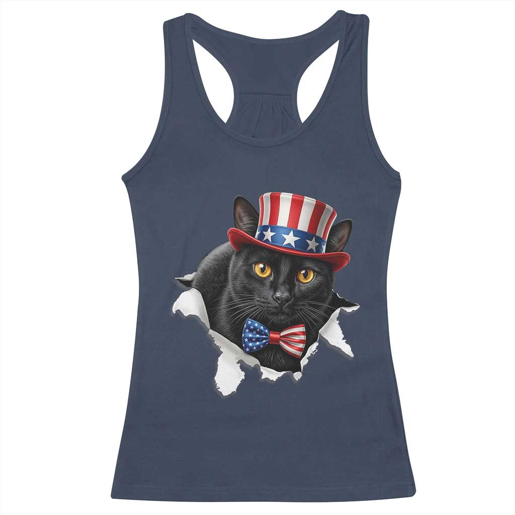 Funny Black Cat With Uncle Sam Hat Racerback Tank Top Patriotic Pet Lover TS12 Navy Print Your Wear