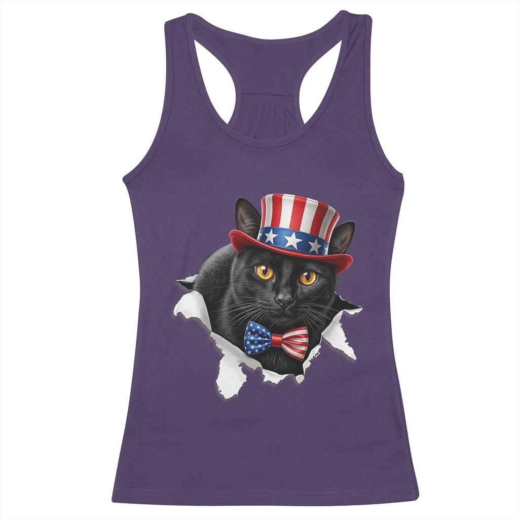 Funny Black Cat With Uncle Sam Hat Racerback Tank Top Patriotic Pet Lover TS12 Purple Print Your Wear