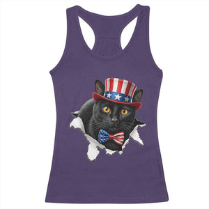Funny Black Cat With Uncle Sam Hat Racerback Tank Top Patriotic Pet Lover TS12 Purple Print Your Wear