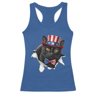 Funny Black Cat With Uncle Sam Hat Racerback Tank Top Patriotic Pet Lover TS12 Royal Blue Print Your Wear
