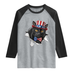 Funny Black Cat With Uncle Sam Hat Raglan Shirt Patriotic Pet Lover TS12 Heather Gray Black Print Your Wear