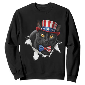 Funny Black Cat With Uncle Sam Hat Sweatshirt Patriotic Pet Lover TS12 Black Print Your Wear