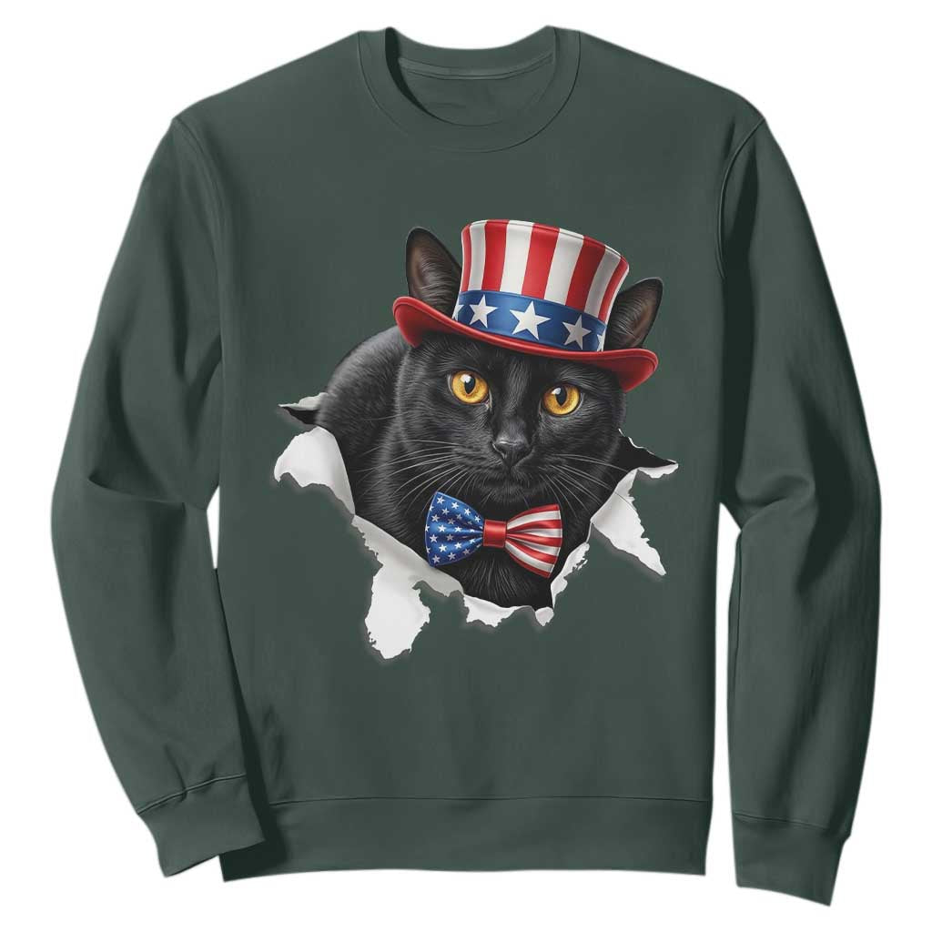 Funny Black Cat With Uncle Sam Hat Sweatshirt Patriotic Pet Lover TS12 Dark Forest Green Print Your Wear