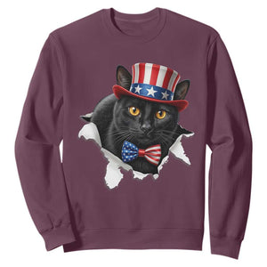 Funny Black Cat With Uncle Sam Hat Sweatshirt Patriotic Pet Lover TS12 Maroon Print Your Wear