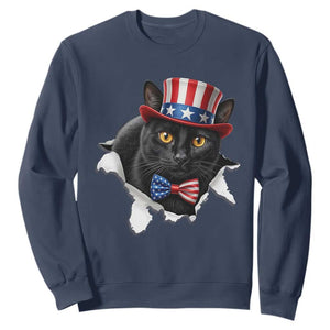Funny Black Cat With Uncle Sam Hat Sweatshirt Patriotic Pet Lover TS12 Navy Print Your Wear