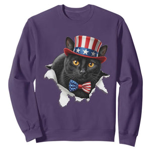 Funny Black Cat With Uncle Sam Hat Sweatshirt Patriotic Pet Lover TS12 Purple Print Your Wear
