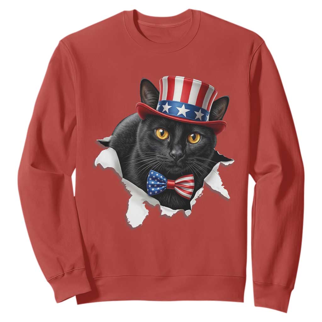 Funny Black Cat With Uncle Sam Hat Sweatshirt Patriotic Pet Lover TS12 Red Print Your Wear