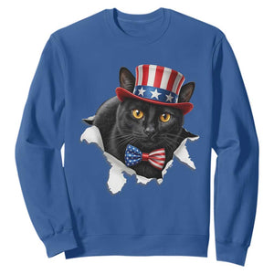 Funny Black Cat With Uncle Sam Hat Sweatshirt Patriotic Pet Lover TS12 Royal Blue Print Your Wear