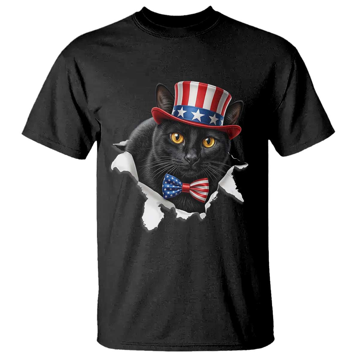 Funny Black Cat With Uncle Sam Hat T Shirt Patriotic Pet Lover TS12 Black Print Your Wear