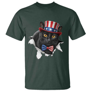 Funny Black Cat With Uncle Sam Hat T Shirt Patriotic Pet Lover TS12 Dark Forest Green Print Your Wear