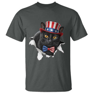 Funny Black Cat With Uncle Sam Hat T Shirt Patriotic Pet Lover TS12 Dark Heather Print Your Wear